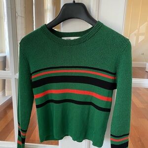Diane Von Furstenberg Green Sweater with Stripes